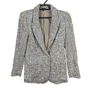 Womens Express Silver Sequin Blazer Jacket Single Button Breasted Polyester XS